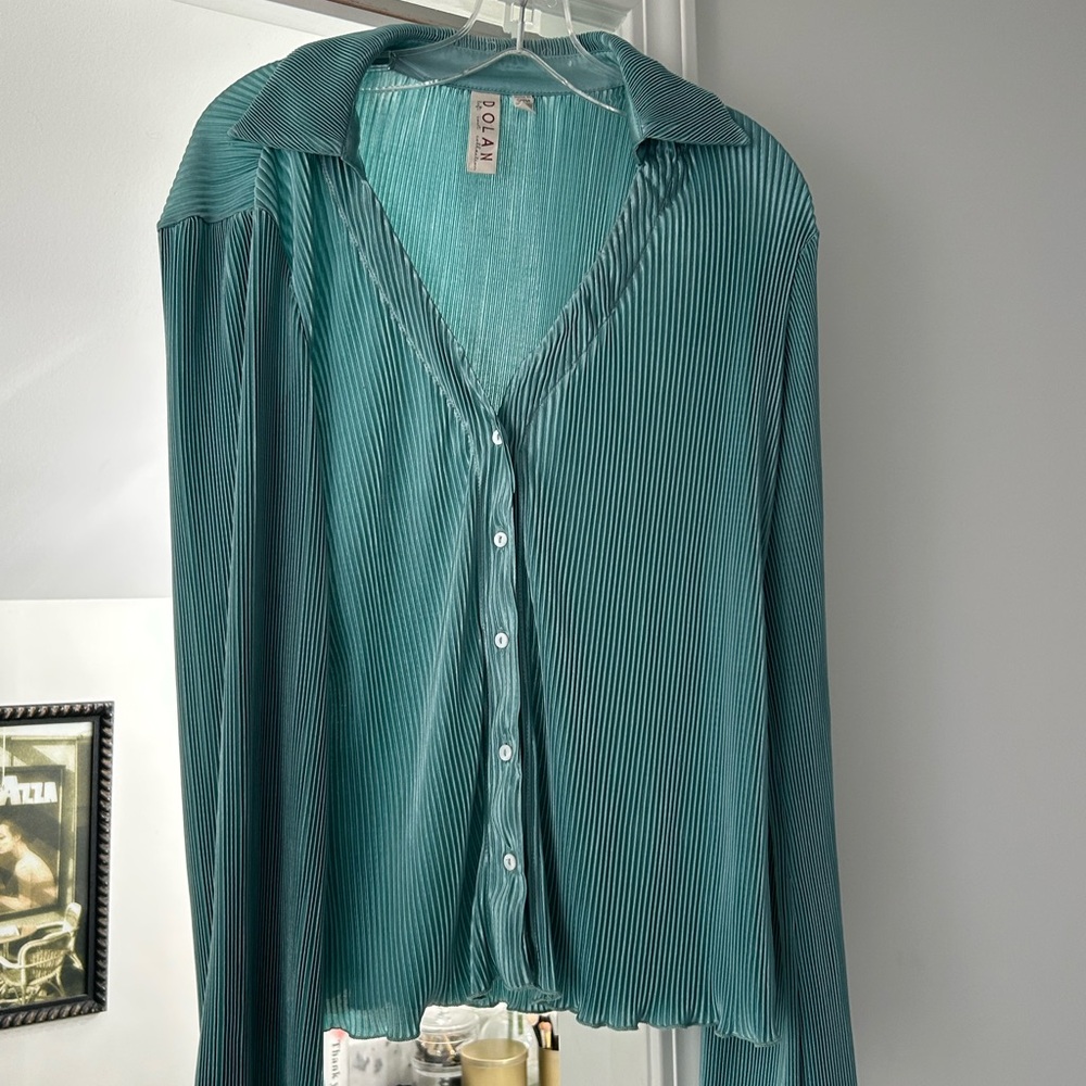 Dolan Teal Button Down Pleated Shirt